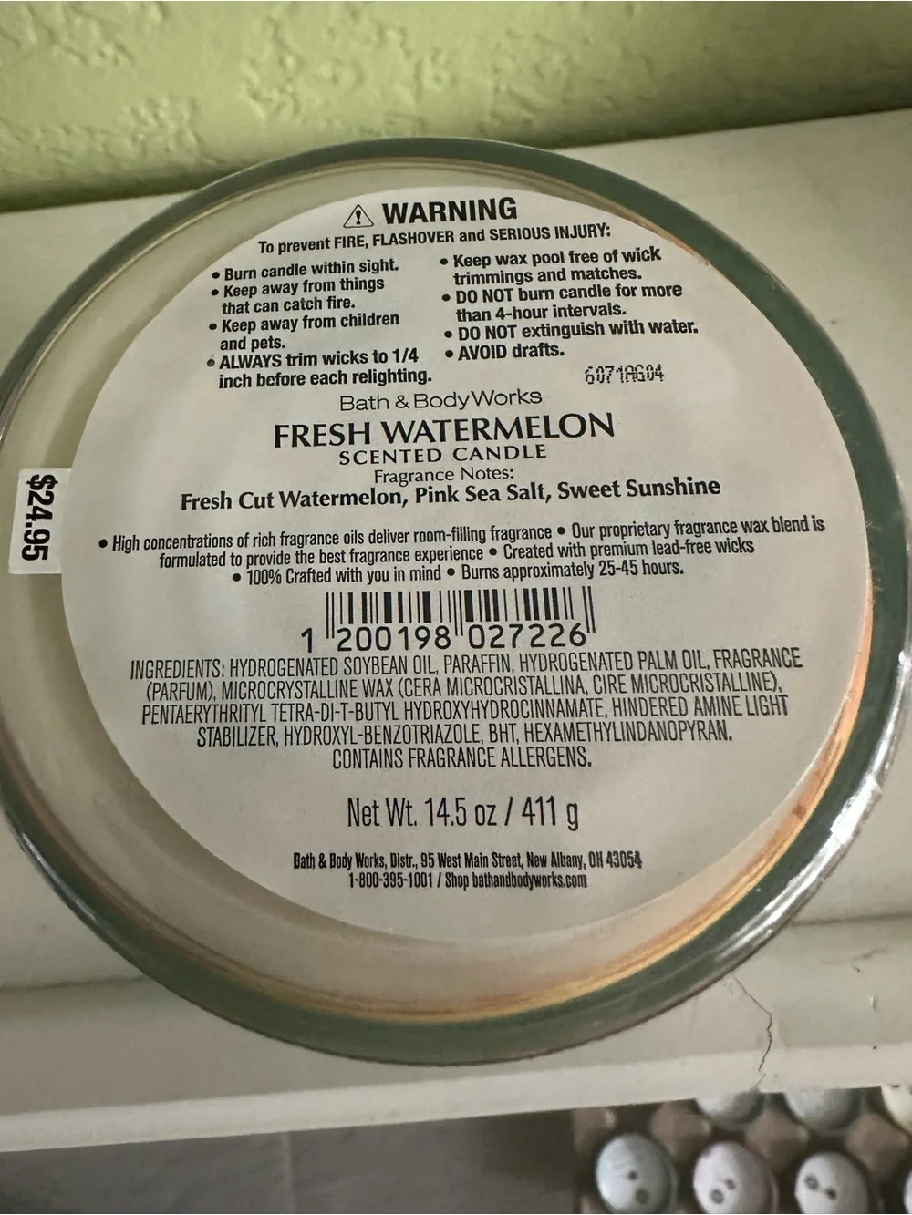 Bath & Body Works Fresh Watermelon Scented Candle X2- Mint Lid